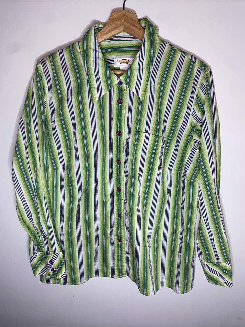Talbots Green Striped Long-Sleeve Button-Down Shirt Size 1XP